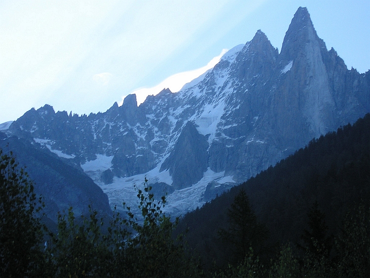 The peaks of the Aiguille du Dru and Aiguille Verte, France