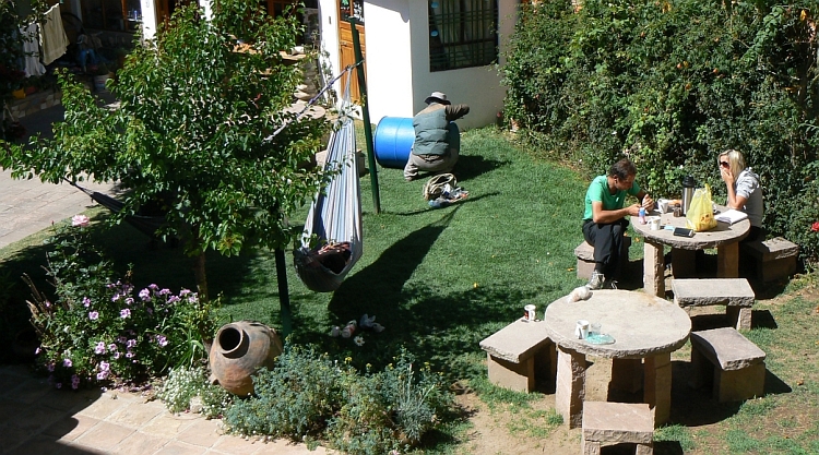 In the garden of the hostal in Sucre