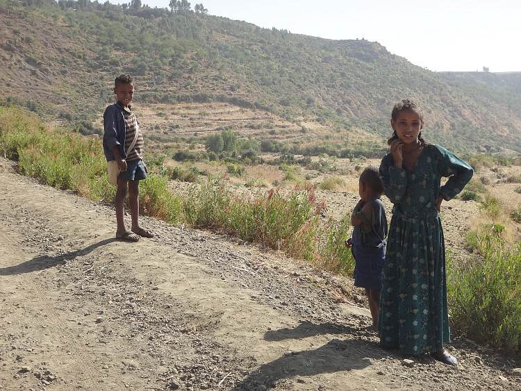 Kinderen op de weg naar Alem Ketema