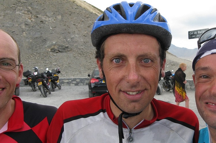 At the Col du Galibier: Jeroen van Meijgaarden (left), Willem Hoffmans (right) and me (in between)