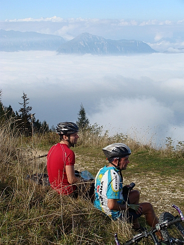 Ron (links) en Willem (rechts) aan het einde van het fietspad, Monte Baldo 