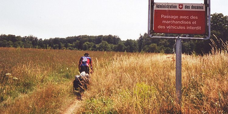 The author, crossing the Swiss border