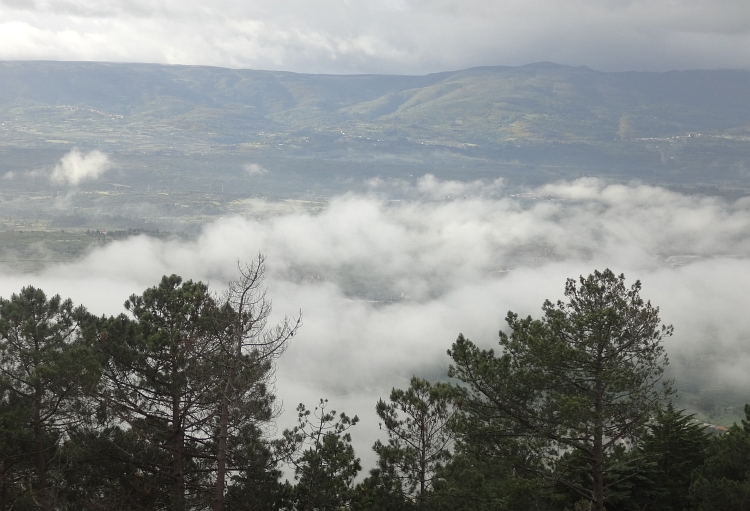 View back from Fornos de Algodres to the Serra de Estrela