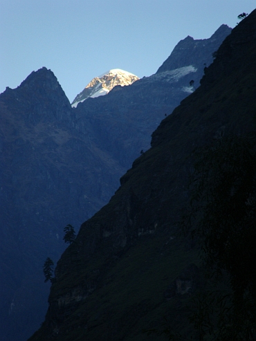 First sunlight through the Marsyangi gorges