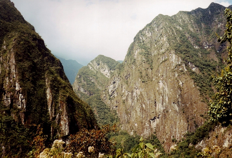 The huge granite cliffs along the Urubamba River